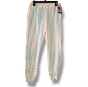 Champion Womens Garment Dye Sweat Pant White Blue Dye Striped Oversized Small